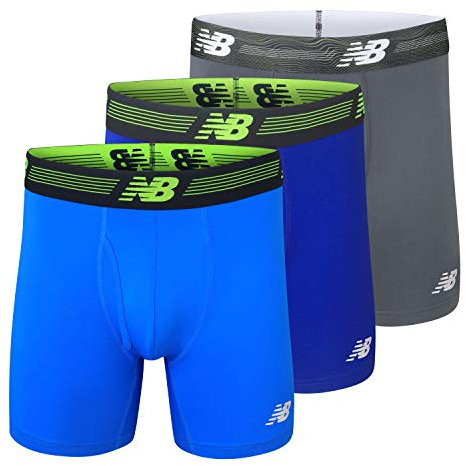 New Balance Men's 6 Boxer Brief Fly Front with Pouch, 3-Pack of 6 Inch Tagless Underwear (Team Royal/Lead/Bolt, XX-Large (44-46))