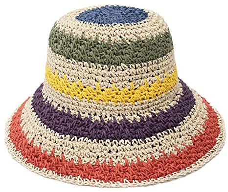 GEMVIE - Sombrero de Paja Mujer para Playa Transpirable Sombreros del Sol con Visera Estilo Mexicano Colorido Pamela al Aire Libre