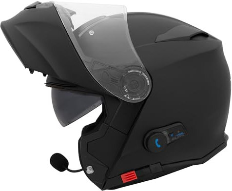 Zorax Matt Black XL(61cm) ZOR-727 BL-A4 Anti-fog Visor Flip up Motorbike fitted with Blinc Bluetooth System Motorcycle Dual-Speaker Headset,Noise-Free,Automatic Answering,Double Visor,ECE2206