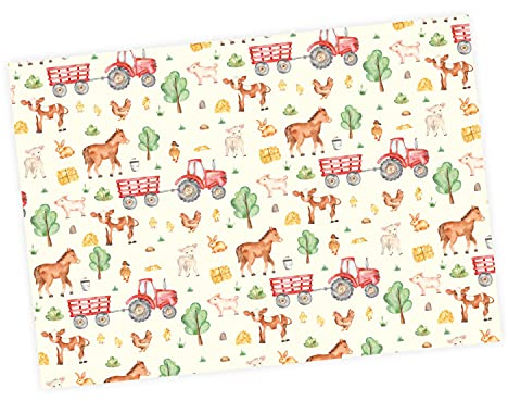 5 Bögen Geschenkpapier Bauernhof - 1,60€/qm - 84,1 x 59,4 cm für Jungen und Mädchen süße Geschenkverpackung für Kinder Farm Tiere Pferd Kuh Schwein Huhn Aquarell pastell Geschenke