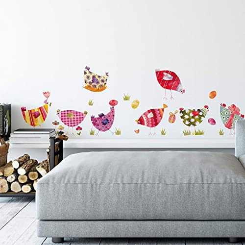 Bauernhof Tiere Bunte Hühner Wandtattoo Kinderzimmer 40x42cm Wandsticker Küche selbstklebend Wand Boho Deko Aufkleber