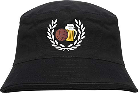 HB-Druck Lorbeerkranz Fussball Bier Fischerhut - Bestickt - Bucket Hat Anglerhut Hut S/M SchwarzRot