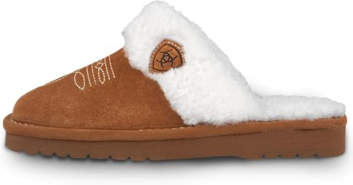 ARIAT Women's Premium Warm Soft Genuine Suede Leather Indoor Outdoor Slippers with Plush Collar Jackie Square Toe