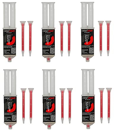 CHEMOFAST 2K Epoxy Power Glue, 2 Komponenten-Epoxidharz Kleber, Metall Stein Kunststoff, innen & außen, transparent, 6x25ml inkl. 12 Mischer
