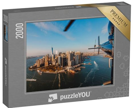 puzzleYOU: Puzzle 2000 Teile „Skyline von New York City und Hudson River vom Hubschrauber aus“ – aus der Puzzle-Kollektion Fahrzeuge