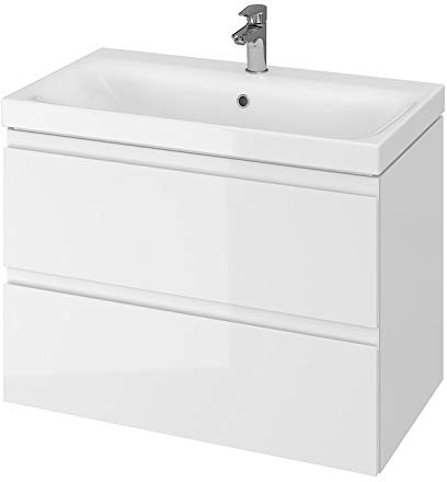 ECOLAM Badmöbel Waschtisch Waschbecken 80 cm + Schrank Moduo Waschbecken mit Unterschrank 2 Schubladen weiß, Soft Close, modernes Design