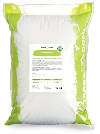 TerraDomi Eisendünger 10kg für ca. 400m² | Turbo-Dünger abgestimmt für vermooste Rasenflächen | Granuliert, streuwagengeeignet und staubfrei