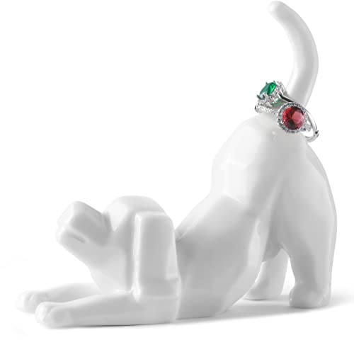 Titanape Hunde-Ringhalter - Niedlicher Schmuckhalter für Ringe und Armbänder, Weiß mit Silber, Raumdekor