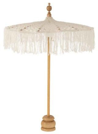 Paris Prix - Parasol Déco Sur Pied macramé 95cm Blanc