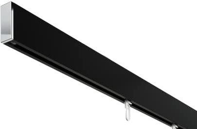 DécoProfi Gardinenstange Innenlauf 1-läufig Set rechteckig Above Schwarz/Verchromt I Länge: 400cm Aluminium für Deckenmontage I Als Gardinenschiene & Vorhangstange geeignet