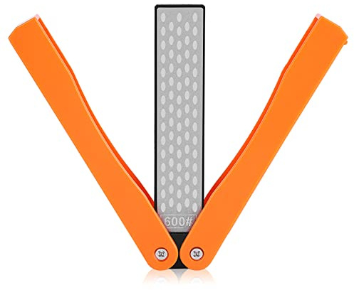 Klappbarer doppelseitiger Schleifstein,Taschen-Diamant-Messerschärfer Körnung 400/600 Schere, Gartenschere, Astschere oder Klingenschleifstein für Garten-Outdoor-Camping-Küche(Gelb)