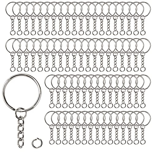 Redamancy 70 Pièces Anneau Porte Clé, 25 mm Attache Porte Clé, Anneaux Porte Clés avec Chaîne, Mini Anneaux de Saut Ouverts, Split Porte Clef Anneaux, pour DIY Bricolage, Porte Clé Sacs Décor