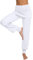 Terecey Yogahose Damen Lang mit Rock Freizeithose Baumwolle Jogginghose Hohe Taille Pumphose Haremhose für Yoga Pilates Tanzen Joggen Weiß XL