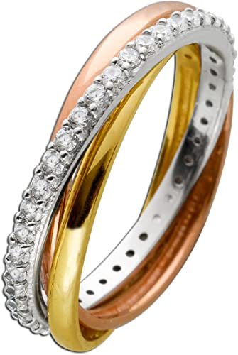 Ch.Abramowicz Trinity Ring Gelbgold Rosegold Weißgold 333 8 Karat funkelnde Zirkonia Tricolor Iced Out 19