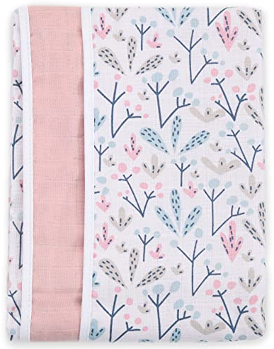 FENSILO Musselin Babydecke Baumwolle – zweilagige Swaddle 100x 145 cm, Baby Kuscheldecke oder Kinderwagendecke aus 100% Baumwollmusselin, weich und atmungsaktiv, Rosa Decke