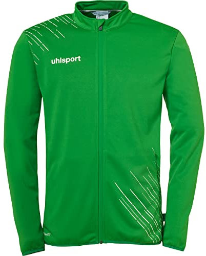 uhlsport Score 26 Classic Jacke Herren Sport Fußball Trainingsjacke Sweatshirt Jacke Sweatjacke - elastischer Ausgehanzug mit Reißverschluss-Taschen, Grün/Weiß, 116