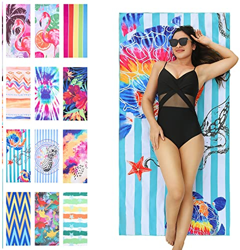 Winthome Strandtuch Beidseitig, Strandhandtuch Groß 180x90cm, Mikrofaser XXL Schnelltrocknend Leicht, Badetuch Sandfrei, für Damen Herren Reise Urlaub Schwimmen Sauna (1 Pack)