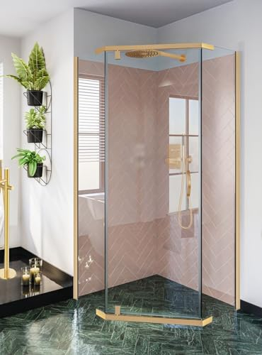ECOLAM® Duschkabine STYLIO Gold Fünfeck 80 x 80 x 190 cm Duschabtrennung Dusche Schwingtür Echtglas transparent 6 mm ESG EasyClean