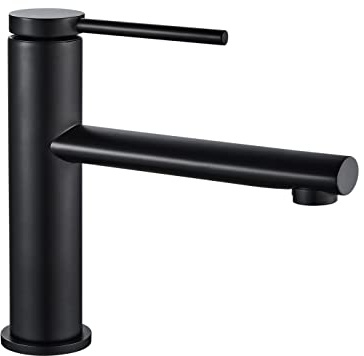 Rea Waschtischarmatur OVAL BLACK LOW Wasserhahn Bad Badarmatur aus Messing Armatur für Waschbecken Badezimmer Mischbatterie Waschbecken Einhebel (Schwarz)