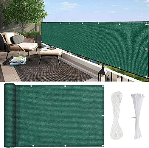 YUANZHI Balkon Sichtschutz 100 x 350 cm Wetterfest UV-Schutz Blickdichte Balkon Sichtschutz Seitenmarkise mit Ösen und Kordel für Balkongeländer Terrasse, Dunkelgrün