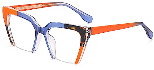 kachawoo Anti Blaues Licht Gläser Frauen Quadratische Gläser Rahmen Große Mode Brillen Half Frame (orange blue leopard)