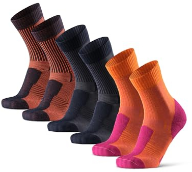DANISH ENDURANCE Calcetines Antiampollas Senderismo de Lana Merino Ligeros, Unisex, 3 Pack, Multicolor (1 azul marino/naranja, 1 fucsia/naranja, 1 azul marino), 39-42