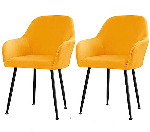 CLGTY Samt Stuhlhussen Mit Armlehne Moderne, Weich Abnehmbar Stuhlhussen Moderne Hussen Für Stühle Für Esszimmer-gelb-2 Stück