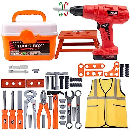 Woeau 43 PCS Kids Tool Set - With Electric Drill Screwdriver Nuts and Wrenches Toy Tools Christmas and Birthday Gifts Educational Toys Tool Set for Toddlers