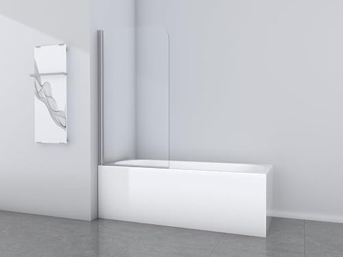 Marwell Badewannenfaltwand Silver Glow 80 X 140cm Einflügelig aus 6mm Sicherheitsglas mit Aluminiumprofil