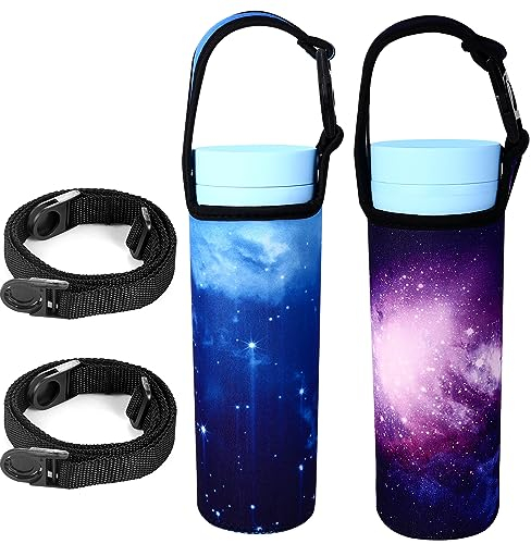 Bulckrew 2 bolsas de neopreno para botellas de agua de 400 – 500 ml, funda térmica para botellas de neopreno con correa de hombro ajustable (cielo estrellado)