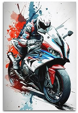 HAYME Motorrad-Poster für BMW S1000RR Rennrad, dekoratives Gemälde, Leinwand, Wand und Kunstbild, Familienschlafzimmer-Dekoration, 60 x 90 cm