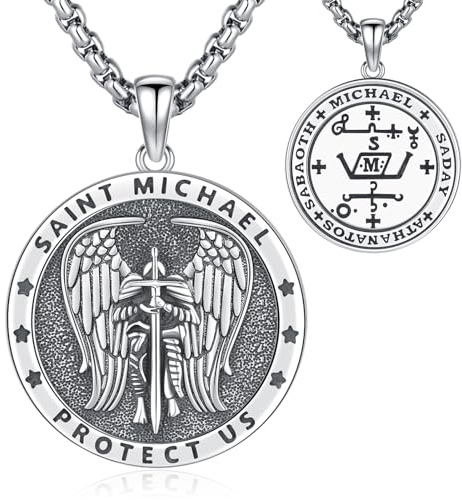Eusense St Michael Halskette für Männer 925 Sterling Silber Erzengel Anhänger Kette Saint Michael Heilige Amulett Schmuck Geschenk für Frauen Männer