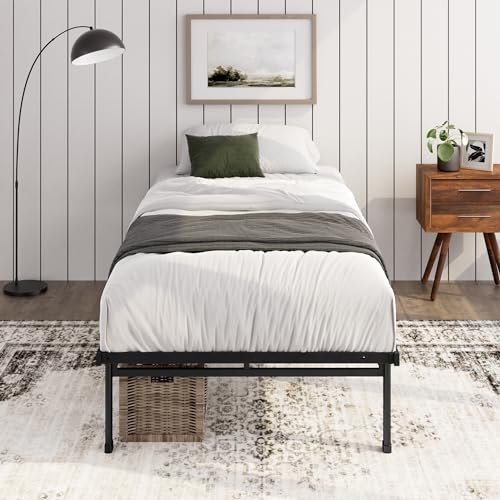 Zinus Justin Bett 90x200 cm - Höhe 36 cm mit Stauraum unter dem Bett - Metall Plattform Bettgestell - Schwarz, Schwarze