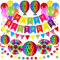 Premium Wiederverwendbare Geburtstagsdeko - Deko Geburtstag / Party Deko - Luftballons, Happy Birthday Girlande, Wimpelkette Geburtstag, Wabenbälle - Happy Birthday Deko (Regenbogen + Ballons)