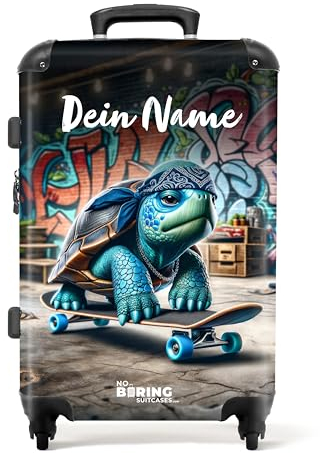 NoBoringSuitcases.com Kinderkoffer, Reisekoffer Personalisiert, Kinderkoffer Jungen, Koffer Groß, TSA Schloss, Suitcase, Großer Koffer, Koffer Mittelgroß (Schildkröte - Blau 67 cm - 72 L)