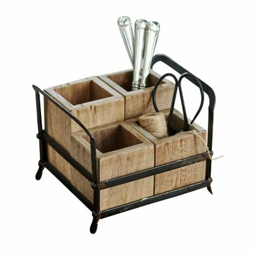Loberon Organizer Postes, braun/schwarz | Vier Herausnehmbare Fächer, Natürliche Maserung, Zeitloses Design, Ordnungshelfer, Aufbewahrung, Eisen, Mangoholz