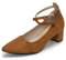 Plilima Escarpins Femme Bloc Talons à Bout Pointu Escarpin Bride Cheville Talon Haut avec Lanière Croisée et Bout Fermé Élégant Confortable Mariée Chaussures (Marron,38)