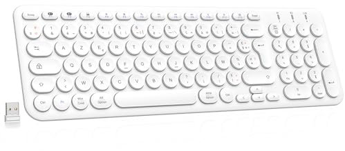 cimetech Clavier sans Fil Bluetooth, Clavier AZERTY Rechargeable sans Fil Multi-dispositifs avec 3 Canaux BT5.1 + BT5.1 + USB 2.4G, Pavé Numérique pour Win11/10/9,MacOS, iOS, Android, PC-Blanc