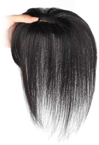 Haar-Topper aus echtem Menschenhaar, 24,9 cm lang, Echthaar-Topper für dünnes Haar, Damen, Seidenbasis, Clip-in-Haarverlängerungen, natürlicher schwarzer Haar-Topper