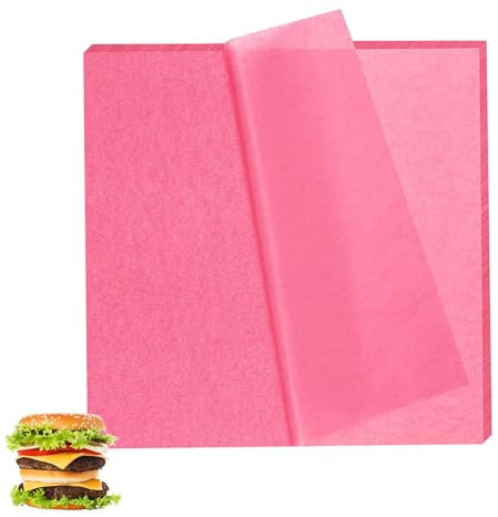 Suiwen 150 Sheets 8.6 x 9.8 in Deli Paper Sheets Sandwich Paper Dry Wax Paper Sheets Oil Proof Food Basket Liners Food Wrapping Paper for Bread, Party, Picnic, Festival, BBQ (Pink)