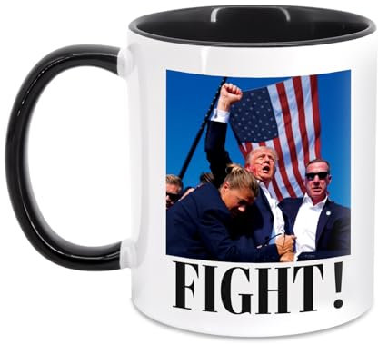 Trump Tasse, Trump Fight Kaffeetasse, Doppelseitige Tasse mit Trump Shot Still Fighting Flags, Shooting Makes Me Stronger