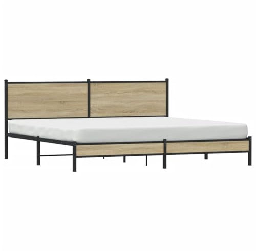 vidaXL Bettgestell, Metallbett Bett mit Kopfteil, Bettrahmen mit Lattenrost, Doppelbett für Schlafzimmer, Metall Sonoma-Eiche 200x200cm