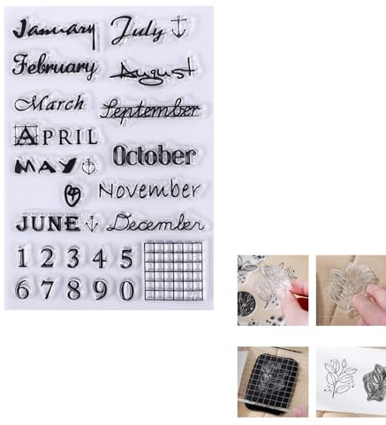1 Blatt Silikon Stempel,Stempel Einladung mit Monatsmuster und Zahlen im Inneren, Sticker GästebuchGeeignet für DIY-Karten, Briefe, Geschenke und Fotoalben mit Stempel Silikon