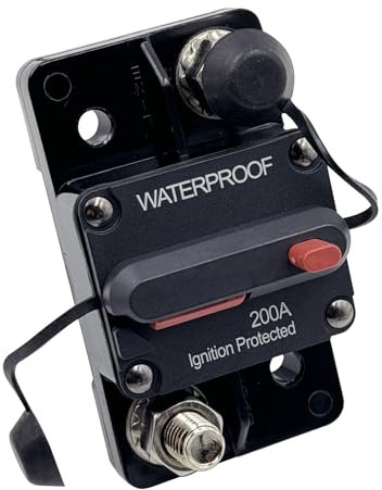Disjoncteur 200A, Ampper Surface Mount DC 12V-48V Waterproof Thermal Circuit Breaker Fuse with Manual Reset/on-Off for Boat Trolling Motor Auto Audio Solar and More