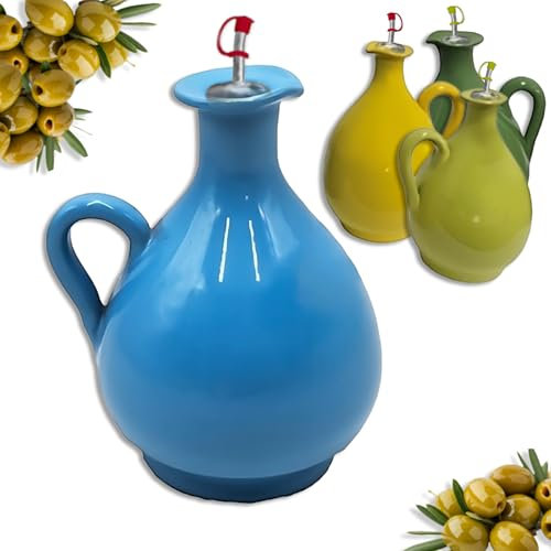Sicignano | Brocca Olio Oliera Terracotta 350 ml, Colorata Decorata a Mano, Omaggio Beccuccio Versatore, Contenitore per Olio Aceto, Ampolla Dosatrice per Olio Oliva, Made in Italy (Colorata)