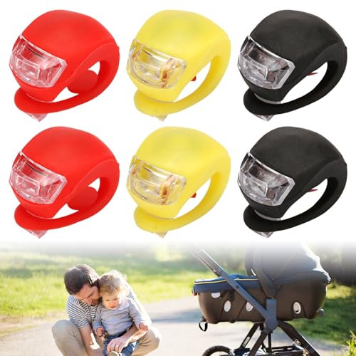 Sporgo 6 Stück LED Kinderwagen Licht: Wasserdichte Kinderwagenlicht LED Silikonleuchten Silikon Buggylicht, Mehrzweck LED Kinderwagen Licht für Alle Kinderwagen Beleuchtung (Rot + Schwarz+Gelb)