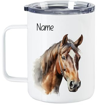 GRAZDesign Edelstahl Thermobecher Pferd mit Namen, Wanderbecher personalisiert Becher 400ml