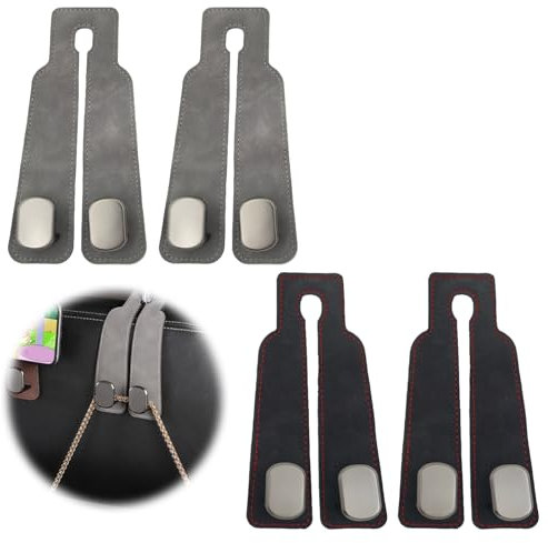 4 ganci doppi per sedile posteriore dell'auto, in pelle, per poggiatesta auto, ganci portaoggetti per auto, organizer per sedili posteriori per borse, borse, borse e borse, nero e grigio