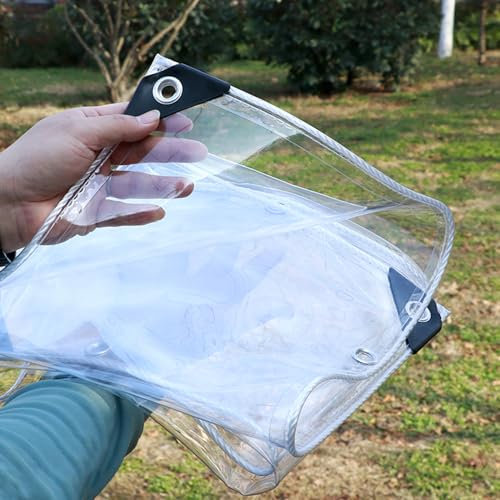 tow000ack Outdoor Clear Tarp Curtain Water-Proof Transparent Tarp PVC Tarpaulin with Eyelets,for Patio Pergola Garden Canopy Rainproof Anti-Tear Cove,0.3mm Thick,Custom (1m x 2m)