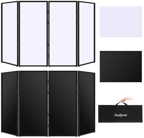 Aodyow Soporte para DJ, pantalla portátil para eventos con 4 marcos de metal desmontables, soporte para proyector de luz con bolsa de transporte para espectáculos, fiestas, reuniones (blanco y negro)